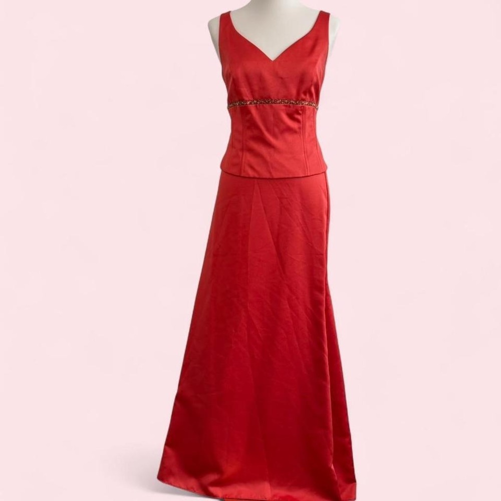 Vintage Y2K David's Bridal two-piece orange/red satin maxi dress two piece